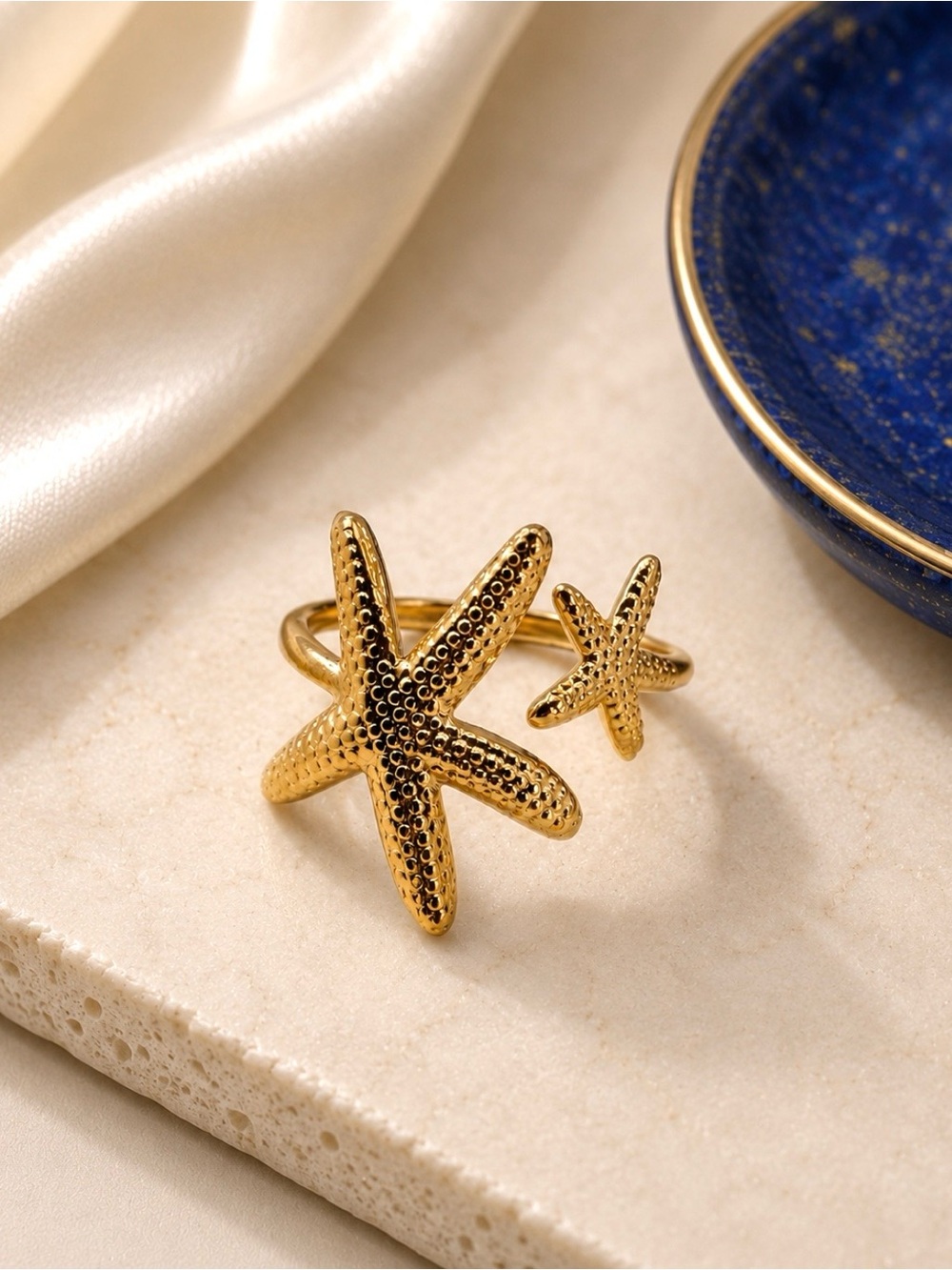 18K Gold Plated Stainless Steel Starfish Open Ring Coastal Beach Luxe NWT - Picture 2 of 8